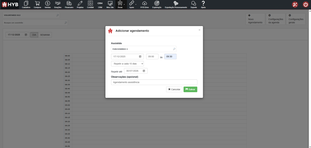 agendamento de assistência social no HYB