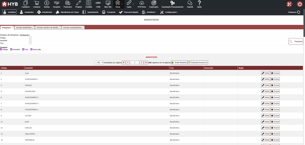 cadastrar assistidos no HYB