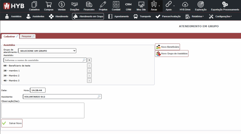 atendimento em grupo na assistência social no HYB